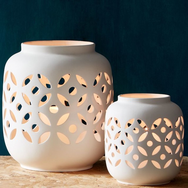 Porcelain Hurricanes, Floral - Modern - Candleholders - by West Elm