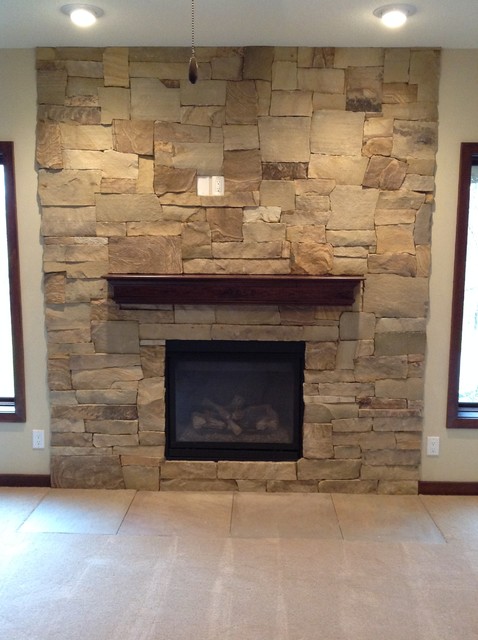 Fireplace Wall - Dry Stack Wisconsin Ledge Stone