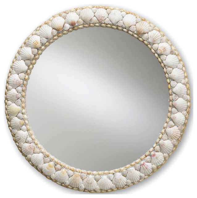 Harbor Coastal Beach Elegant Scallop Shells Round Frame 21