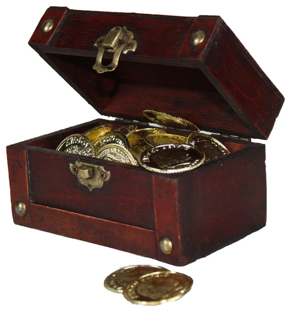 Mini Treasure Chest Full of Coins - Rustic - Decorative Boxes - by ...