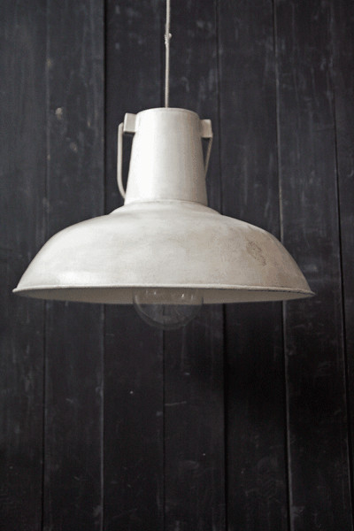 Large Vintage Ceiling Lamp Shades - White Distressed Metal - Industrial ...