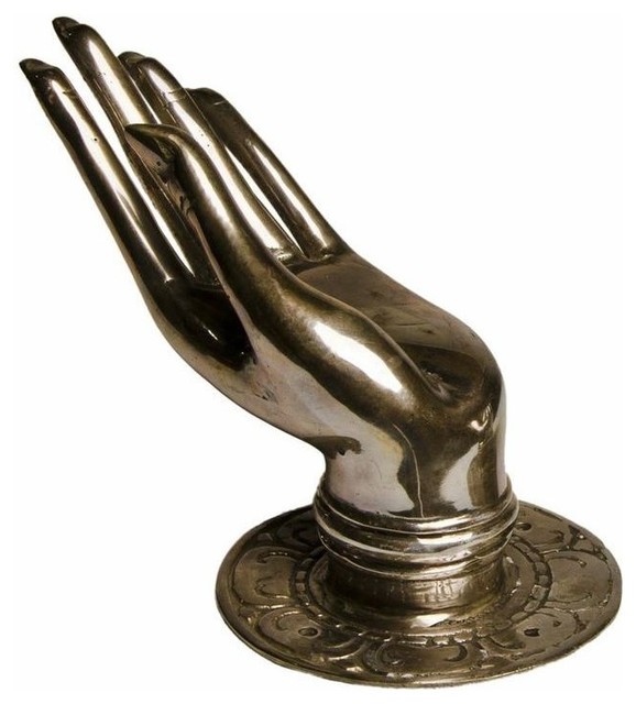 11.8-inch Silvertone Open Buddha Hand Sculpture - Contemporary ...