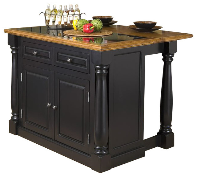 Home Styles Monarch Roll-out Leg Kitchen Island Set in Black and Oak ...