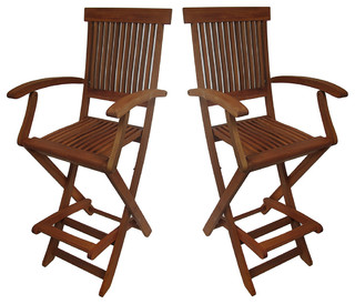 Set of 2 Wooden Counter Height Folding Chairs with Arm and Footrest Bar ...