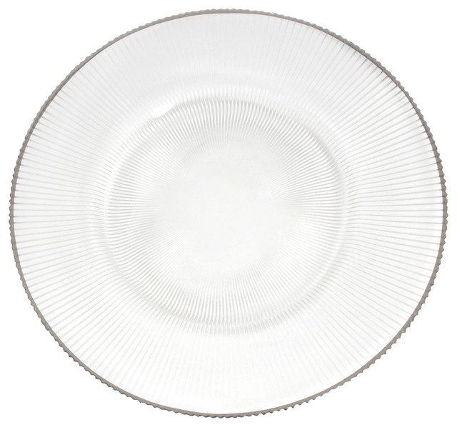 Pleated Glass Charger Plate, Silver Rim - 13