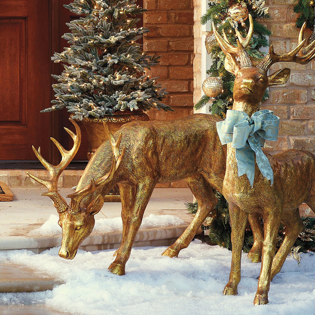 Feeding Gold Stag - Frontgate - Outdoor Christmas Decorations ...