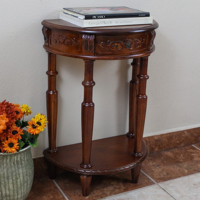 International Caravan Carved Wood Half-moon Two-tier Wall Table ...