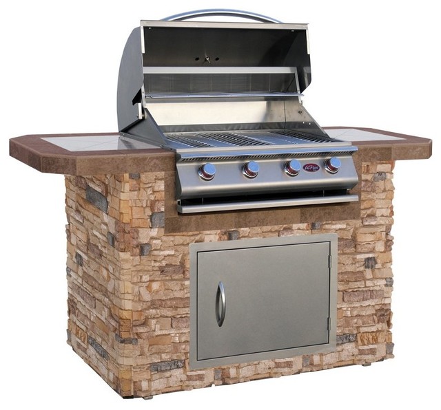 Cal Flame 6 ft. Stone BBQ Island with Gas Grill - Autumn Pro Fit Stone ...