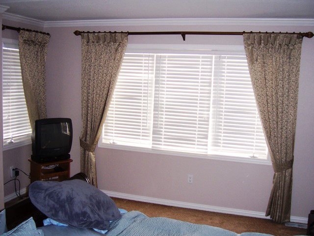 Drapery side panels and Top Treatments over Blinds - Transitional ...