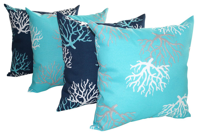 Isadella Coral Oxford Navy and Ocean Outdoor Decorative Throw Pillow ...