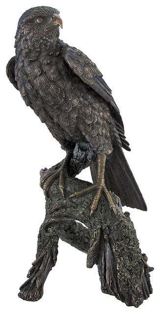 Bronzed Sparrow Hawk on Tree Limb Statue - Contemporary - Garden ...
