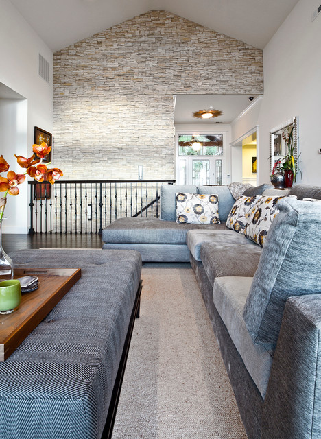 Kirkland Custom Living Room with Stone Accent Wall - Transitional ...