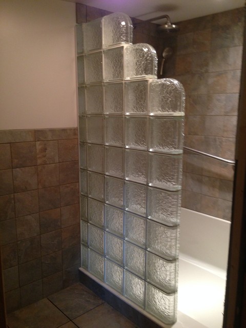 Glass Block Walk In Shower, Small Space - Farmhouse - other metro - by ...