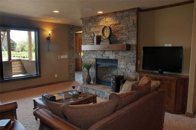 Family Room & Stone Fireplace - Contemporary - Family Room - wichita ...