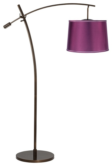 Tara Plum Purple Satin Shade Balance Arm Arc Floor Lamp - Contemporary ...