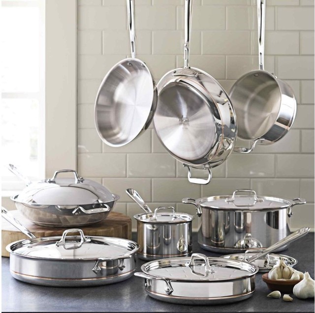 All-Clad Copper-Core 14-Piece Cookware Set - Contemporary - Cookware ...