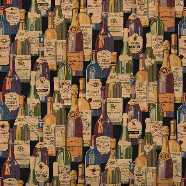 French and Italian Wine Bottles Themed Tapestry Upholstery Fabric By ...