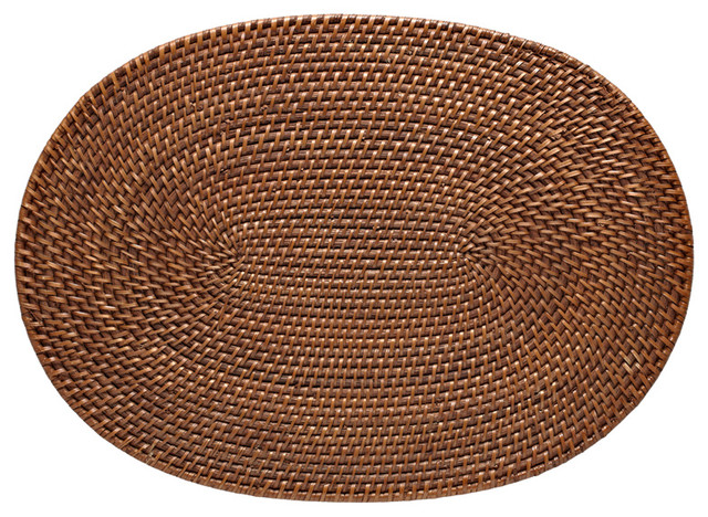 Oval Rattan Placemats, Honey Brown, Set of 2 - Contemporary - Placemats ...