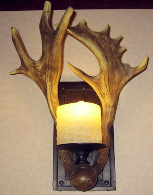 Rustic Faux Moose Antler Wall Sconce