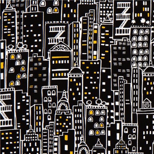 black designer fabric with city skyscraper New York - Fabric - by ModeS ...