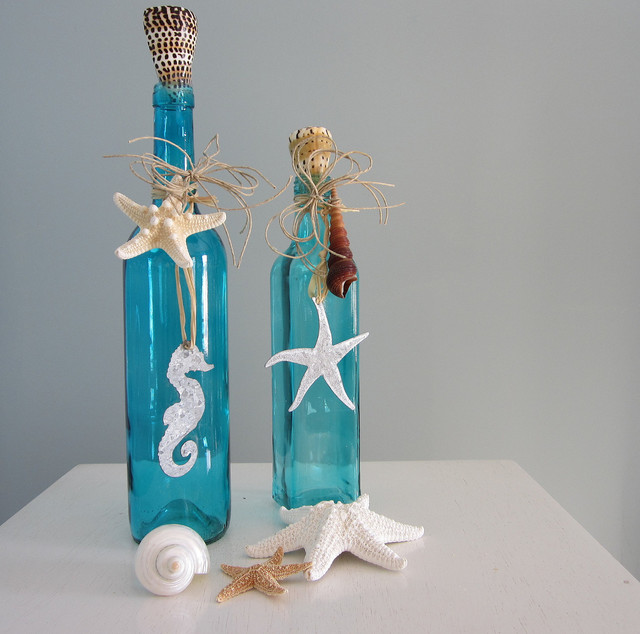 Beach Decor Decorative Bottles - Nautical Bottles in Turquoise Aqua w ...