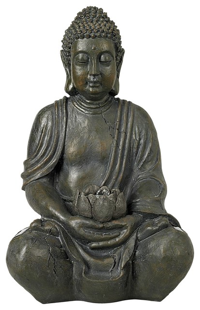 Asian Sitting Buddha Sculpture Solar LED Sculpture - Asian - Garden ...