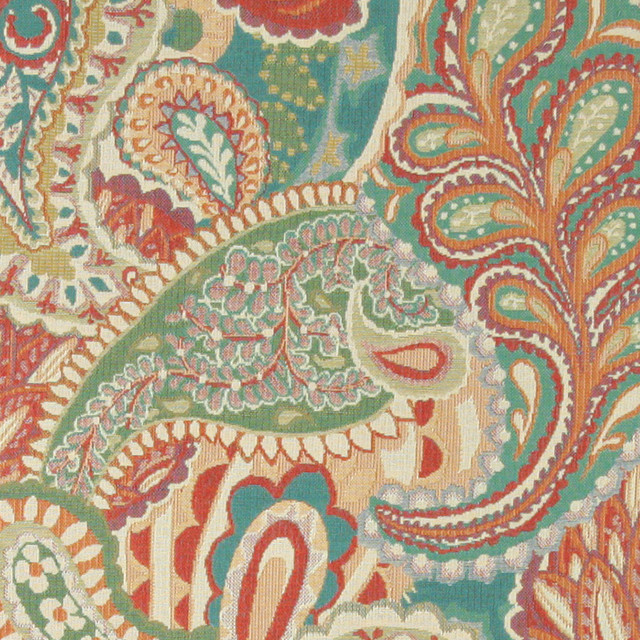 Orange, Teal, Green, Orange, Paisley Contemporary Upholstery Fabric By ...