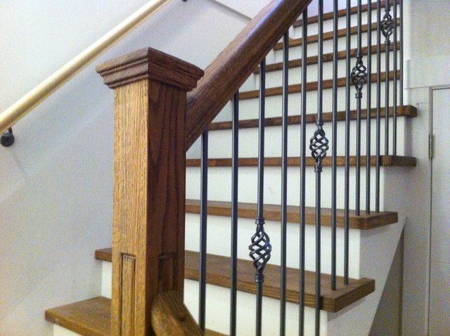 Routered Panel Post In Oak With Basket Spindles - Traditional ...