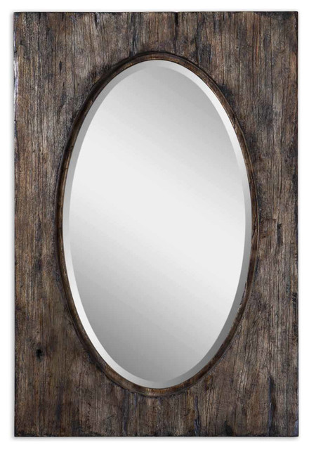 Oval Mirror With Aged Wood Frame Hitchcock - Rustic - Wall Mirrors - by ...