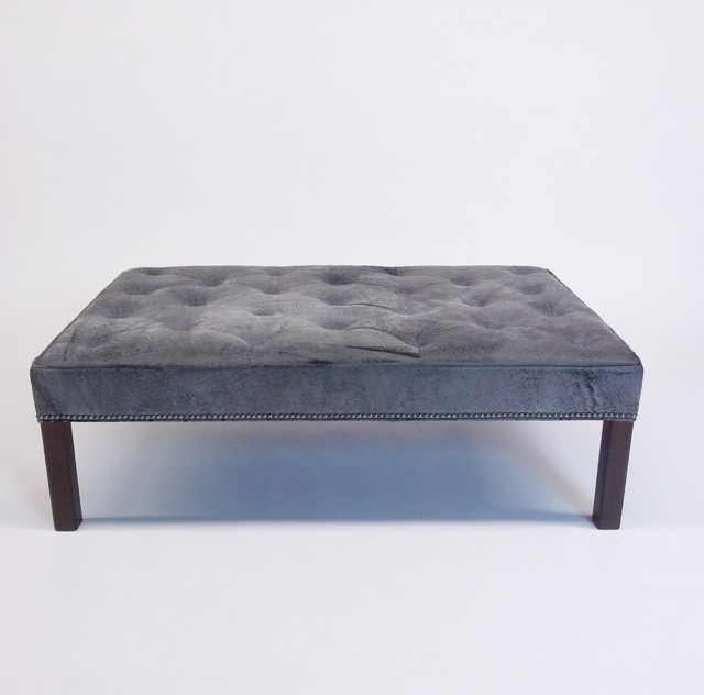 Lillian August distressed grey leather Ottoman - Transitional ...