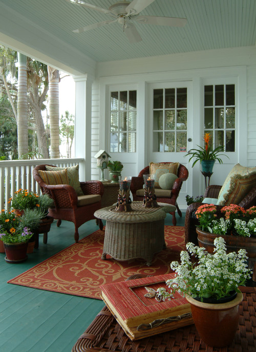 porch with ceiling painted with benjamin moore quiet moments