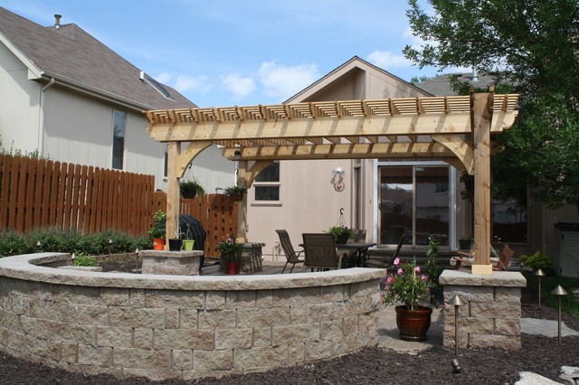 Paver Patio, Fire Pit, Double Seat Wall, Pergola w/ Swing & Landscape ...