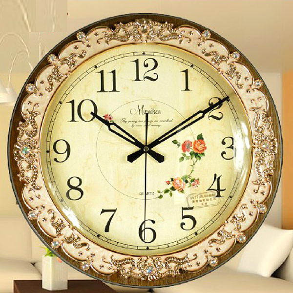 Large Country Style Quartz Wall Clocks for Living Room Big Round ...