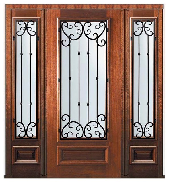 Prehung Sidelights Door 80 Mahogany Valencia 3/4 Lite Wrought Iron ...