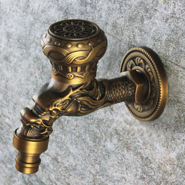 Single Ball Handle Wall Mounted Basin Tap in Antique Brass Finish