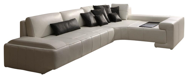 Modern White Bonded Leather Sectional Sofa With Built-in Tray - RSF ...