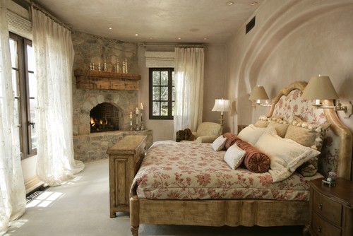 Romantic Bedroom with a Fireplace