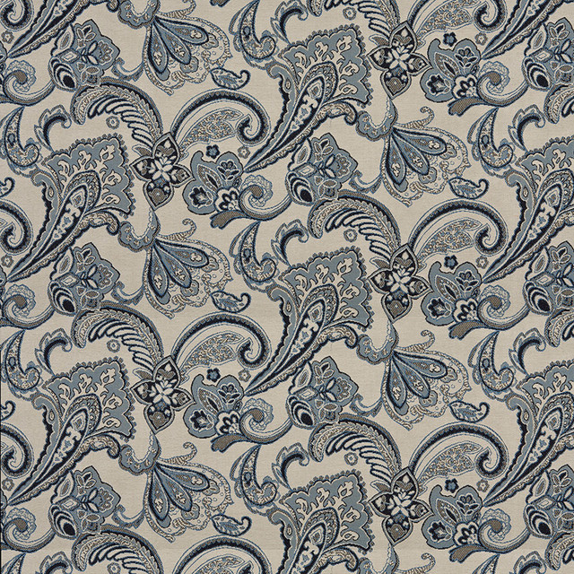 Navy Blue Beige Floral Foliage Indoor Outdoor Upholstery Fabric By The ...