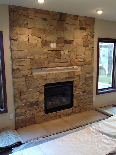 Fireplace Wall - Dry Stack Wisconsin Ledge Stone