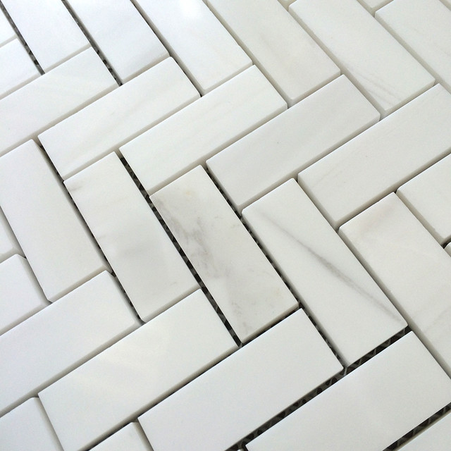 Bianco Dolomiti Marble 1 x 2 1/2 Herringbone Mosaic - Contemporary