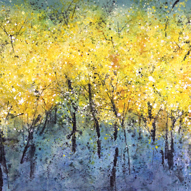 Art in Style 'Wispy Yellow Trees on Blue' Hand Painted Wall Art ...
