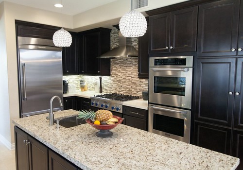 Giallo Ornamental Dark Cabinets Backsplash Ideas