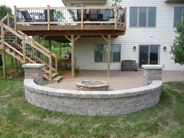 Grimes Paver Patio, Seat Wall with Pillars and Gas Burning Fire Pit