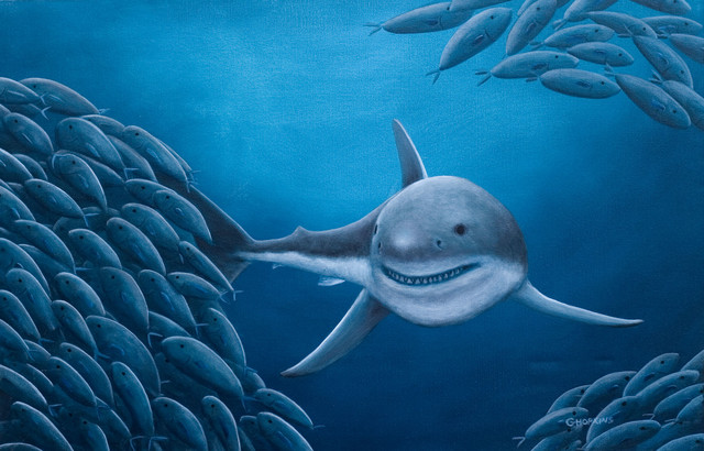 Great White Shark 24x36 Original Oil Painting - Traditional - miami ...