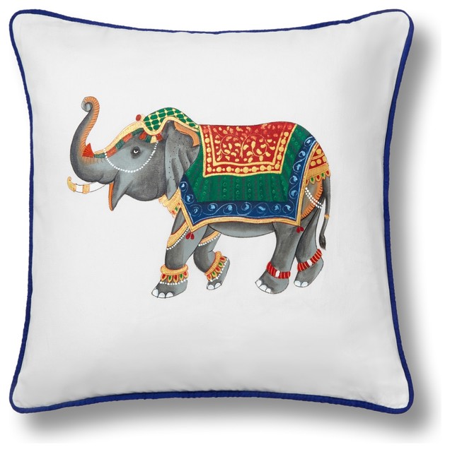 Hand-Painted Elephant Pillow Cover - Eclectic - Decorative Pillows - by ...