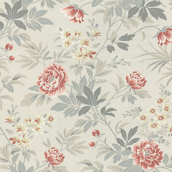 Gray & Pink Lotus Flower Linen Fabric - Traditional - Upholstery Fabric ...