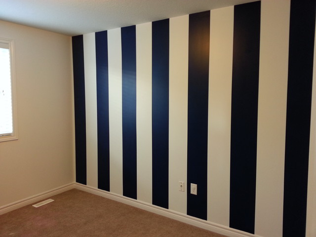 Navy Blue White Vertical Striped Wall Walls Bedroom - How To Paint Vertical Stripes On A Wall Without Bleeding