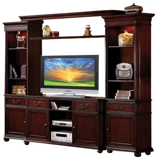 3-Piece Lanice Cherry Finish Wood Entertainment Center with Bun Feet ...