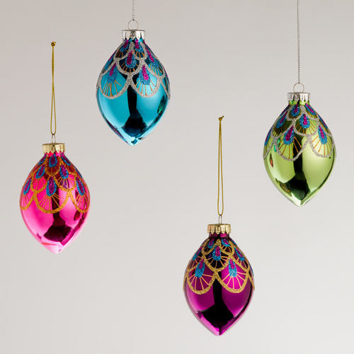 Peacock Glass Teardrop Ornaments - Contemporary - Christmas Ornaments ...