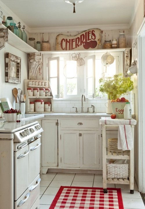 red and white country kitchen 